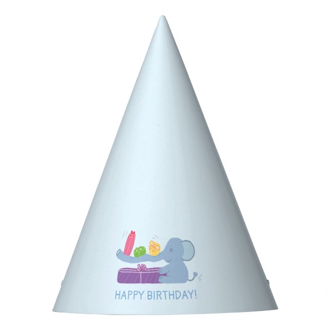 Cute Elephant with Gifts Birthday Party Hat (Front)