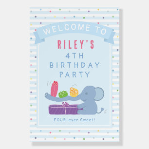 Cute Elephant with Gifts Birthday Welcome Sign