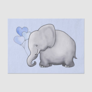 Cute Elephant with Heart Balloons Baby Boy Shower Tissue Paper