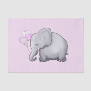 Cute Elephant with Heart Balloons Pink Baby Shower Tissue Paper