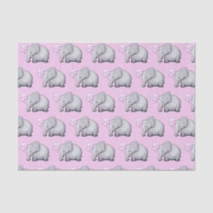 Cute Elephant with Heart Balloons Pink Baby Shower Tissue Paper