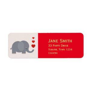 Cute elephant with hearts cartoon label