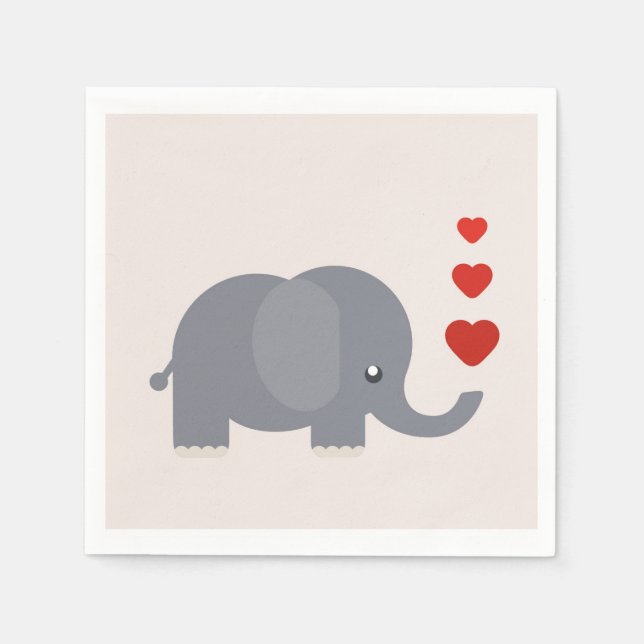 Cute elephant with hearts whimsical children's napkins (Front)