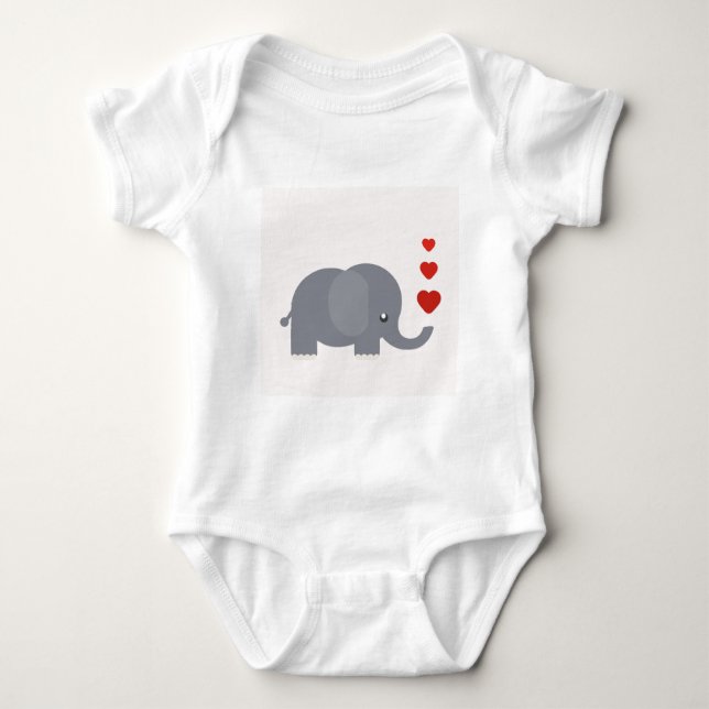 Cute elephant with hearts whimsical love baby bodysuit (Front)