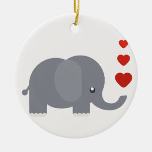 Cute elephant with hearts whimsical love ceramic ornament