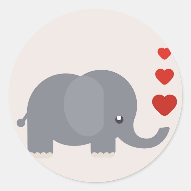 Cute elephant with hearts whimsical love classic round sticker (Front)