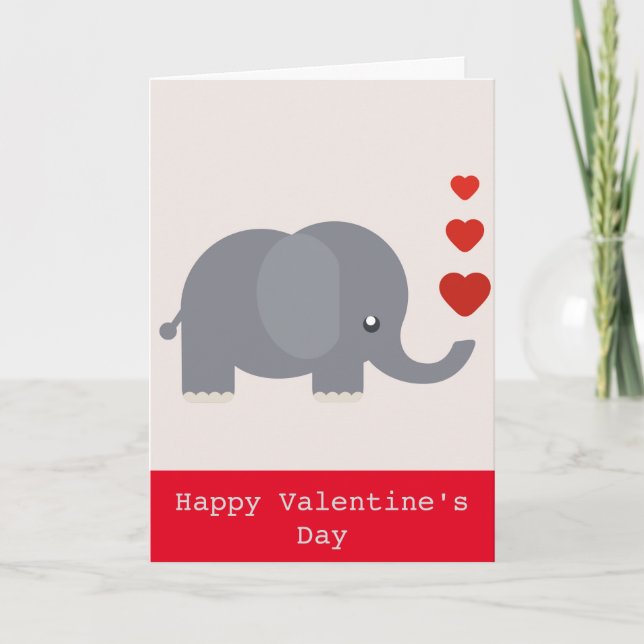 Cute elephant with hearts whimsical love holiday card (Front)