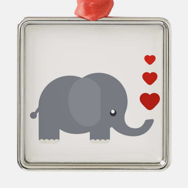 Cute elephant with hearts whimsical love metal ornament (Front)