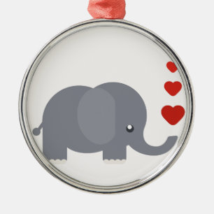 Cute elephant with hearts whimsical love metal ornament