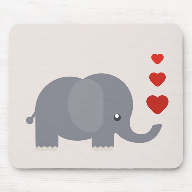 Cute elephant with hearts whimsical love mouse pad (Front)