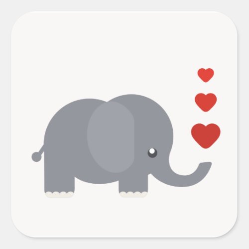 Cute elephant with hearts whimsical love square sticker
