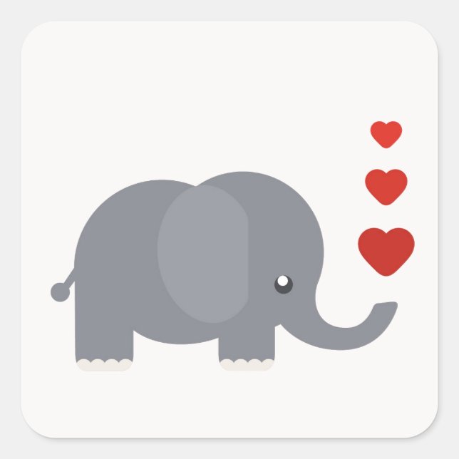 Cute elephant with hearts whimsical love square sticker (Front)