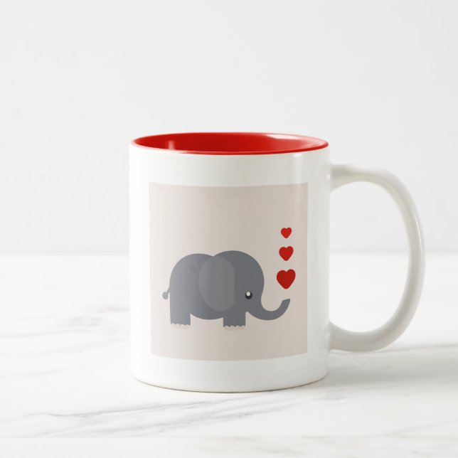 Cute elephant with hearts whimsical love Two-Tone coffee mug (Right)