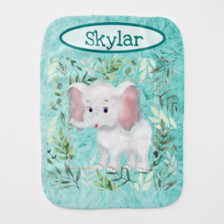 Cute Elephant -with Leaf Border Baby Burp Cloth