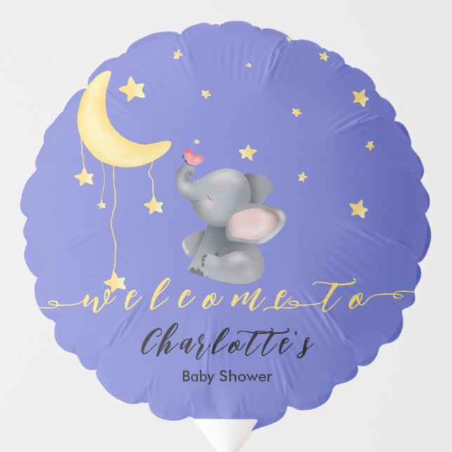 Cute Elephant With Little Butterfly Baby Shower Balloon (Front)