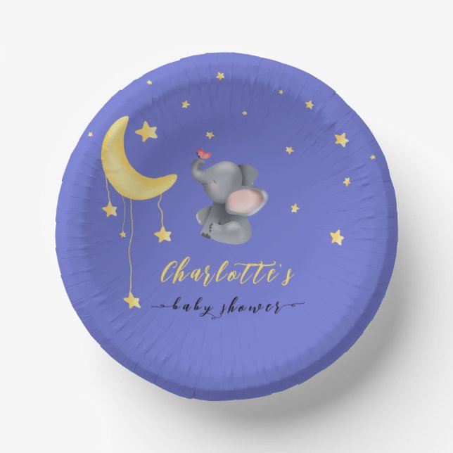 Cute Elephant With Little Butterfly Baby Shower Paper Bowls (Front)