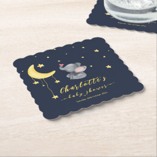Cute Elephant With Little Butterfly Baby Shower Paper Coaster