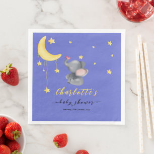 Cute Elephant With Little Butterfly Baby Shower Paper Dinner Napkins