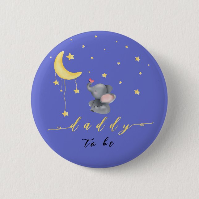 Cute Elephant With Little Butterfly Daddy-to-be Button (Front)