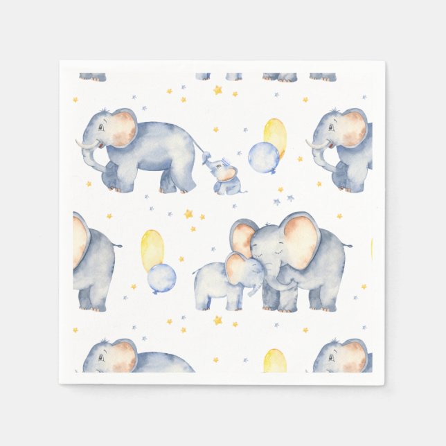 Cute Elephant with Mommy Watercolor Baby Shower Napkins (Front)