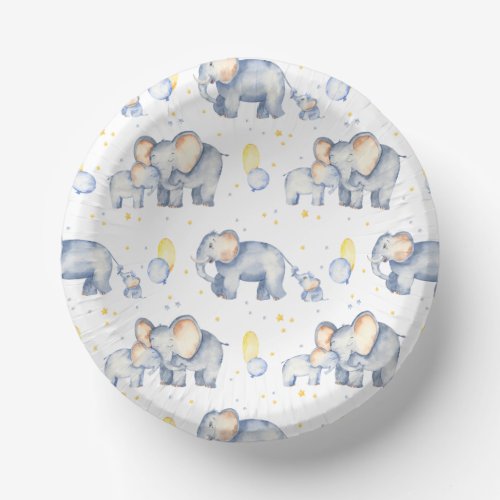 Cute Elephant with Mommy Watercolor Baby Shower Paper Bowls
