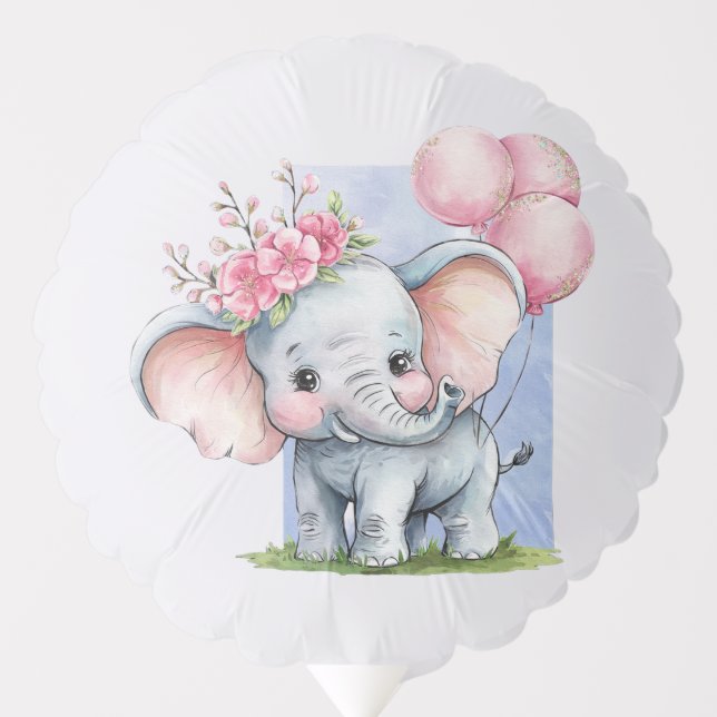 Cute Elephant with Pink Balloons Girl Baby Shower  (Front)