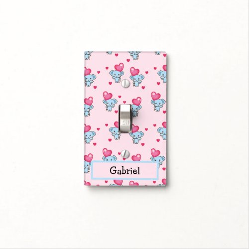 Cute elephant with pink heart balloon light switch cover