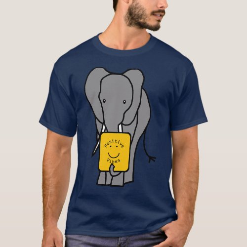 Cute Elephant with Positive Vibes Smiley Face T_Shirt