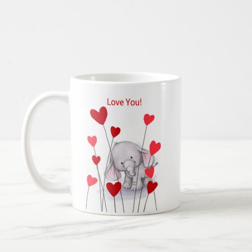 Cute elephant with red hearts mug