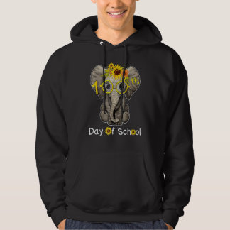 Cute Elephant With Sunflower Happy 100th Day Of Sc Hoodie