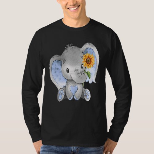 Cute Elephant With Sunflower Hippie Elephant T_Shirt
