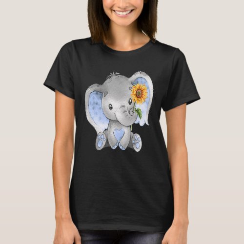 Cute Elephant With Sunflower Hippie Elephant T_Shirt