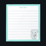Cute Elephant with Turquoise Frame Lined Notepad<br><div class="desc">Cute elephant holding a heart with turquoise frame lined Notepad. Text can be personalized. Great for kids and adults!</div>