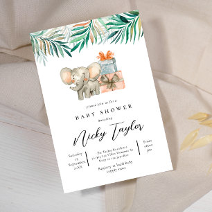 Cute Elephant Woodland Safari Baby Shower Invitation