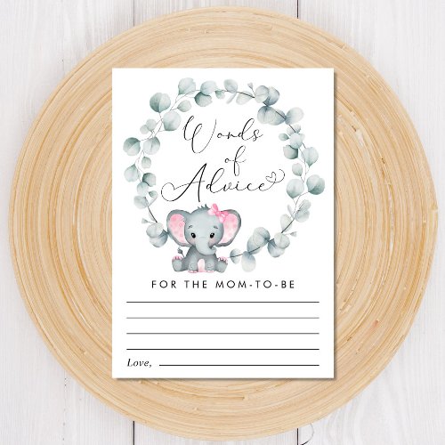 Cute Elephant Words of Advice Baby Girl Shower  Enclosure Card