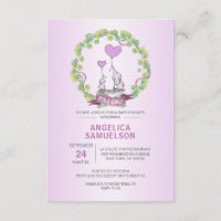 Cute Elephant Wreath Purple Lavender Baby Shower Invitation