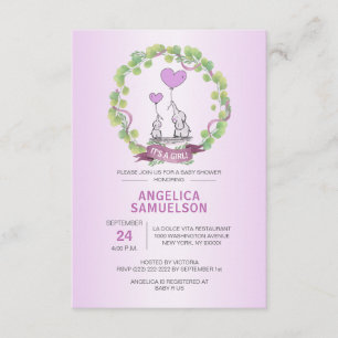 Cute Elephant Wreath Purple Lavender Baby Shower Invitation
