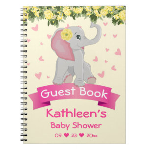 Cute Elephant Yellow roses Baby Shower Guest Book