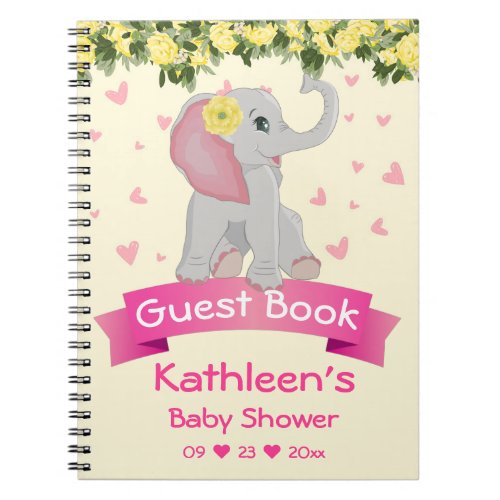 Cute Elephant Yellow roses Baby Shower Guest Book