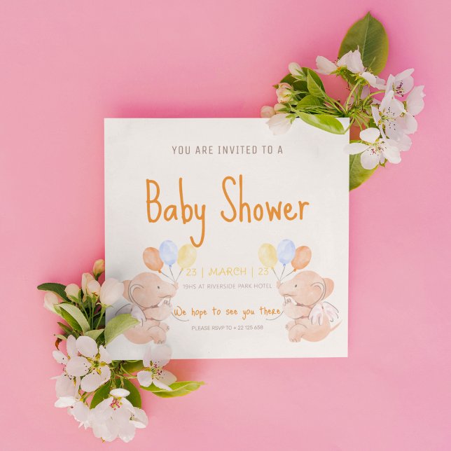 Cute Elephants Baby Shower Invitation (Creator Uploaded)
