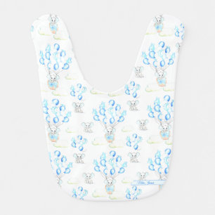 Cute Elephants Balloons & Clouds Baby Boy Pattern Bib