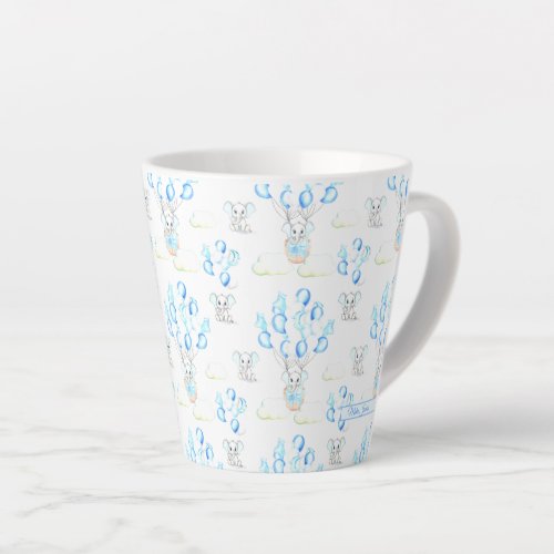 Cute Elephants Balloons  Clouds Baby Boy Pattern Latte Mug