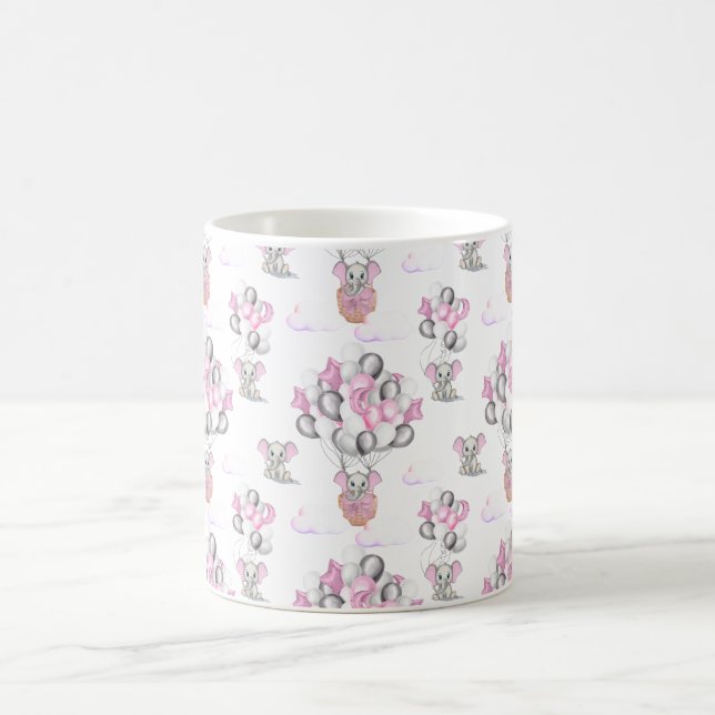Cute Elephants Balloons & Clouds Baby Girl Coffee Mug (Center)