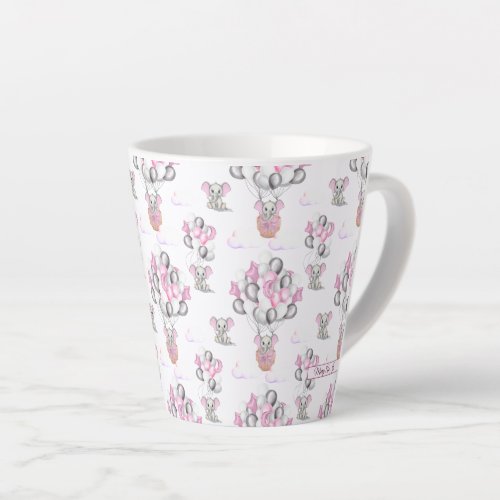 Cute Elephants Balloons  Clouds Baby Girl Latte Mug