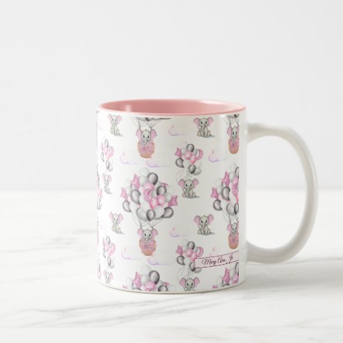 Cute Elephants Balloons  Clouds Baby Girl Two_Tone Coffee Mug