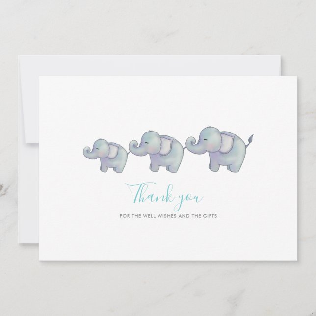 Cute Elephants Blue Boy Baby Shower | Thank You (Front)