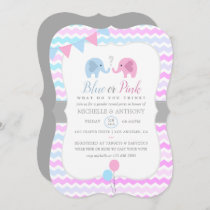 Cute Elephants Chevron Gender Reveal Party Invite
