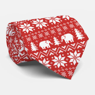 Cute Elephants Christmas Pattern Red and White Tie