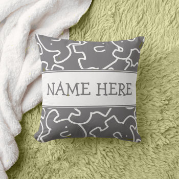 Cute Elephants Custom Name Kids Zoo Animals Throw Pillow by machomedesigns at Zazzle