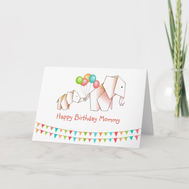 Cute Elephants Happy Birthday Mommy Card (Front)